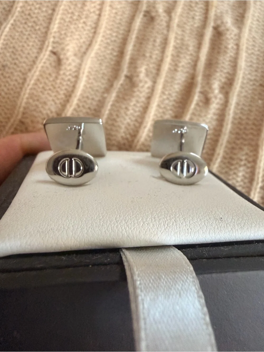 David Donahue Textured Square Enamel Cufflinks in Sterling Silver
